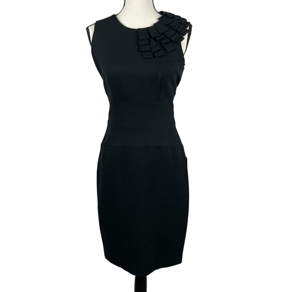 Taylor Women's Sheath Dress 4 Black Sleeveless Pleated Neckline Cocktail NWT